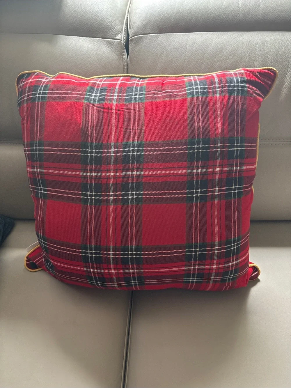 Bella Luxx Red Plaid Pillow with Cream Snowflake Appliqué